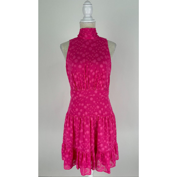 Eliza J Womens Pink Polka Dot Sleeveless Mini Dress Tiered Side Zip Size 6 - Picture 1 of 12